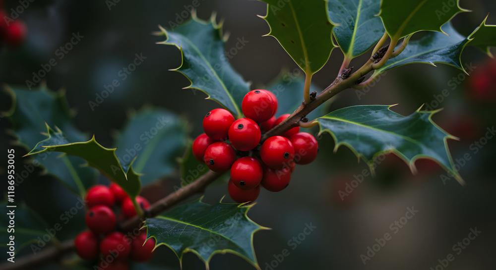 Holly Branch with Red Berries Holly Branch with Red Berries