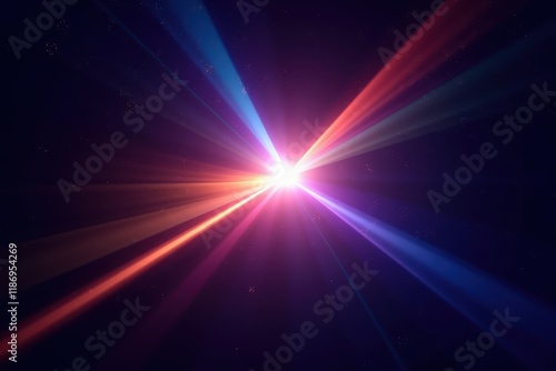Abstract Light Rays Emanating from a Central Point, Creating a Colorful Spectrum in a Dark Space, Symbolizing Data Flow and Stream of Information in Digital Visuals