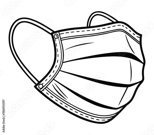 Detailed line drawing of a protective face mask with ear loops