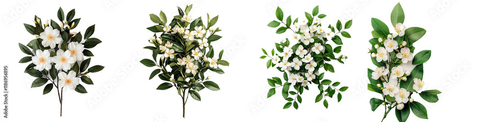 Fototapeta premium Beautiful Arrangement of White Flowers with Green Leaves for Nature and Decor