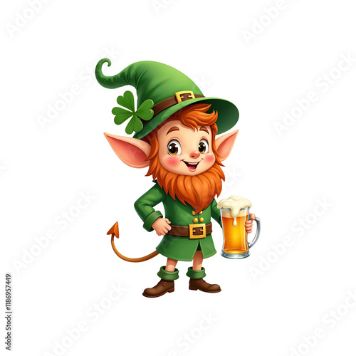 Wallpaper Mural Cartoon 3D leprechaun in green suit with hat with clover holding cup of beer on transparent background for Saint Patrick's Day celebration Torontodigital.ca