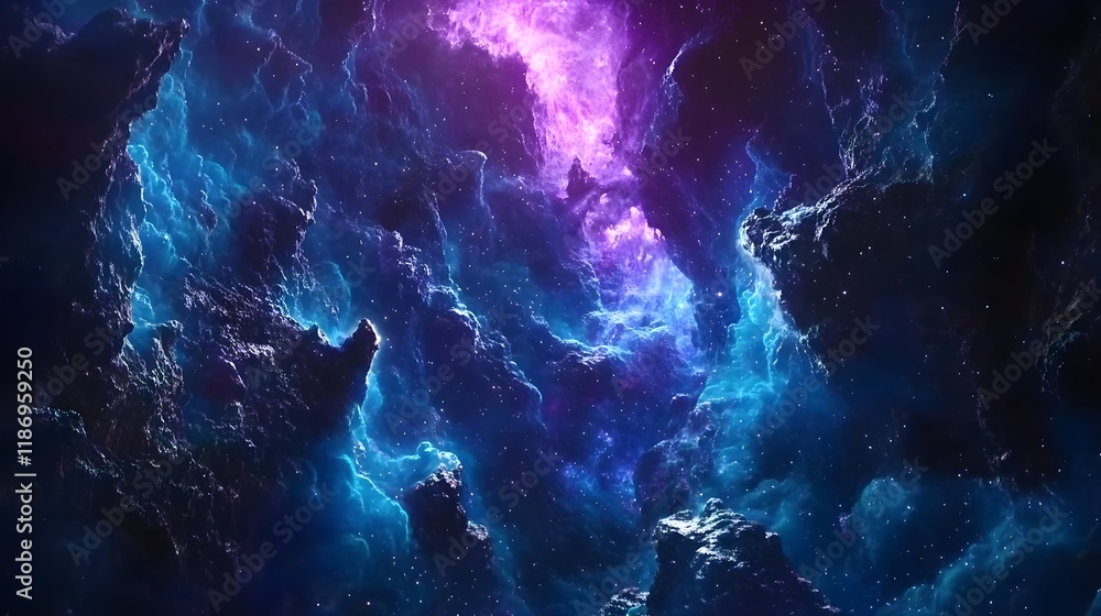 Fototapeta premium Vast Starry Galaxy with Deep Blue and Purple Nebulae in Space