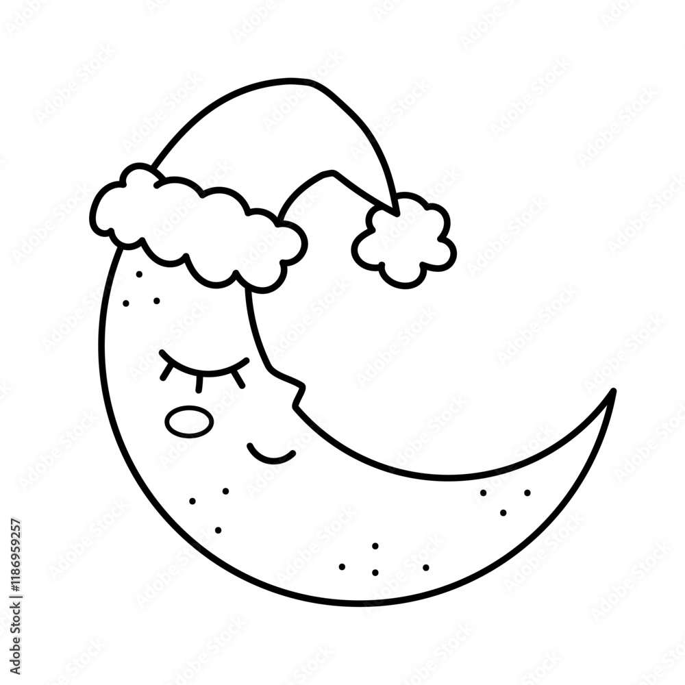 Cute moon. Cute character, black and white kawaii illustration, coloring page. Cute moon. Cute character, black and white kawaii illustration, coloring page.