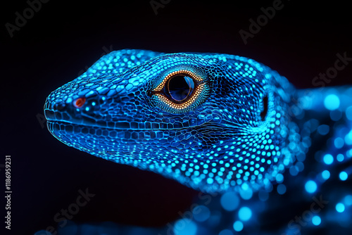 Wallpaper Mural Glowing wireframe a monitor lizard on a transparent background, highlighted by a combination of blue and black data points, showcasing intricate polygonal details and a futuristic aesthetic. Torontodigital.ca