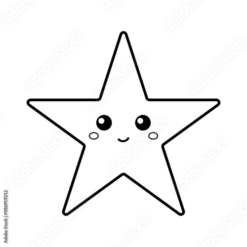 Cute star. Cute character, black and white kawaii illustration, coloring page.