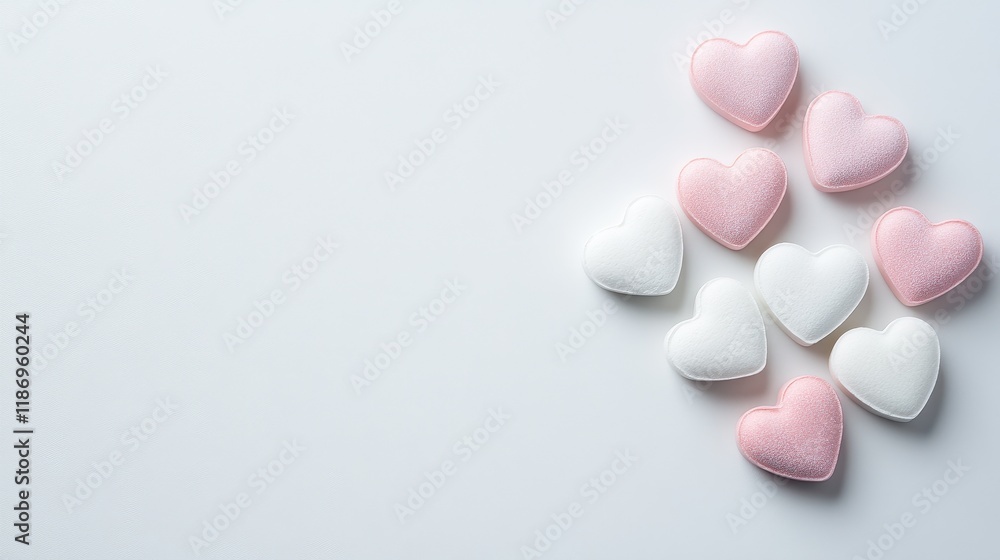 Pink and White Heart Shaped Bath Bombs on White Background Pink and White Heart Shaped Bath Bombs on White Background