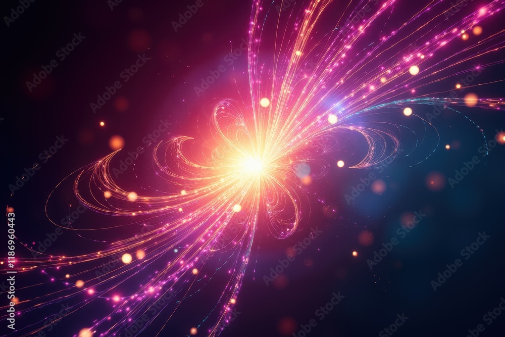 Naklejka premium Vibrant Energy Swirls and Light Trails Capturing the Dynamic Motion of a Cosmic Storm in a Colorful Abstract Illustration