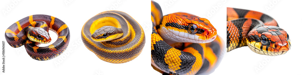 Fototapeta premium Captivating Close-Up of Various Colorful Snakes on a Clean White Background