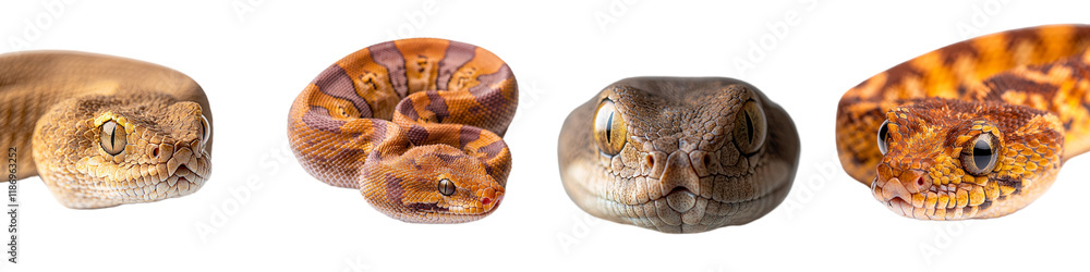 Close-Up Views of Various Python Species Displaying Unique Patterns and Colors Close-Up Views of Various Python Species Displaying Unique Patterns and Colors