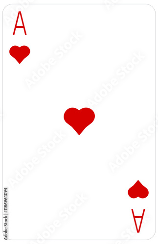 Ace of hearts playing card. Vector illustration on transparent background.