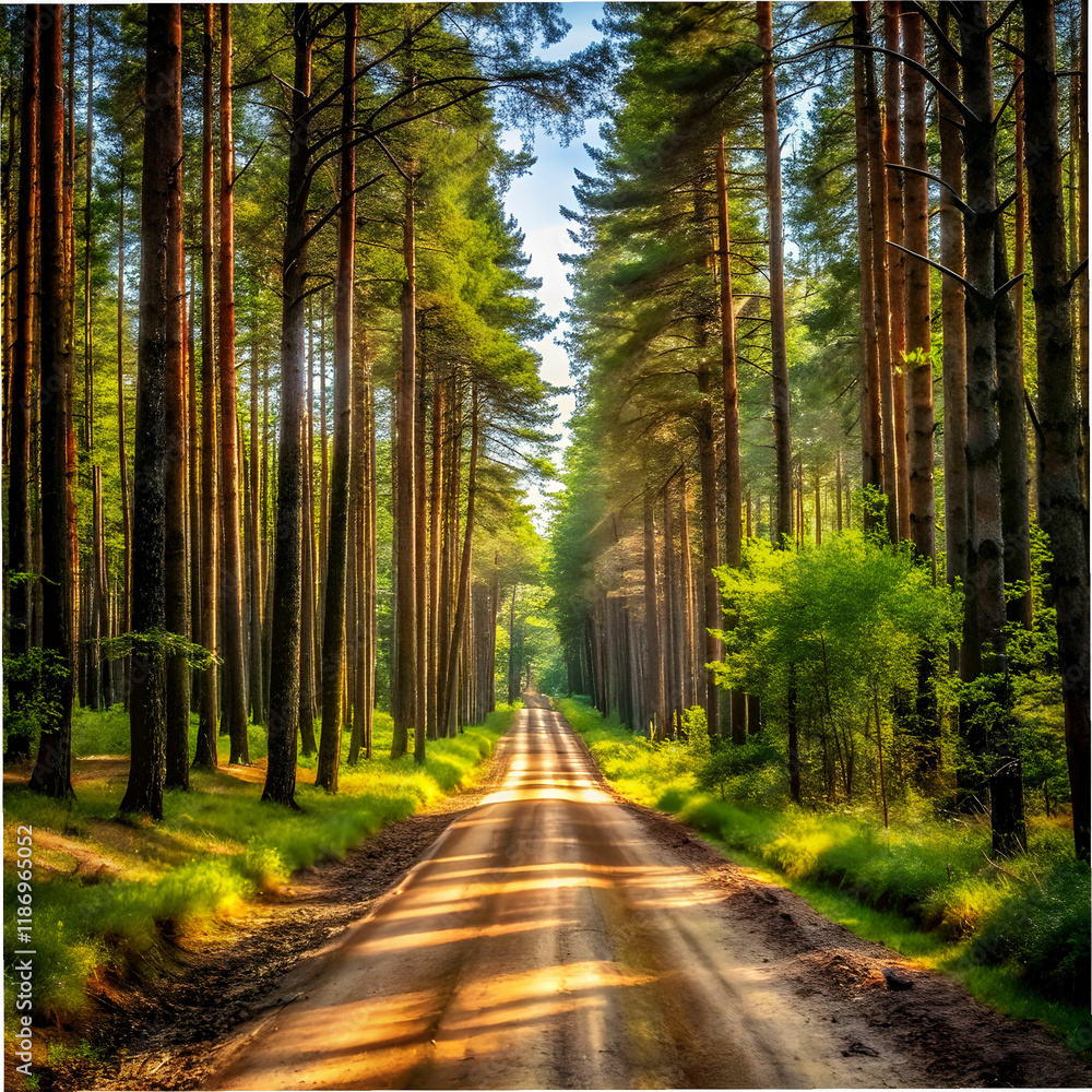 Fototapeta premium dirt road cutting through forest