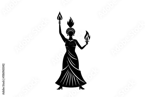 Silhouette of Woman Holding Torch High, Symbolizing Leadership, Guidance, and Illumination