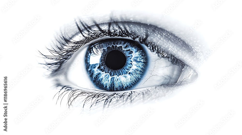 Artistic depiction of human eye anatomy with focus on lens and cornea on white background Artistic depiction of human eye anatomy with focus on lens and cornea on white background