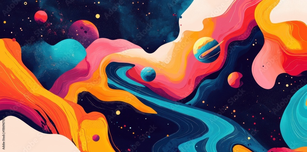 Abstract Cosmic Landscape With Vibrant Planets Abstract Cosmic Landscape With Vibrant Planets