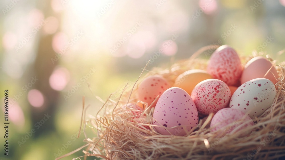 Obraz premium Pastel Easter Eggs Nestled In Hay