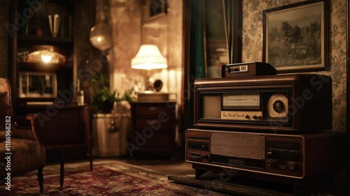 Old radio and interior of the house backyard 