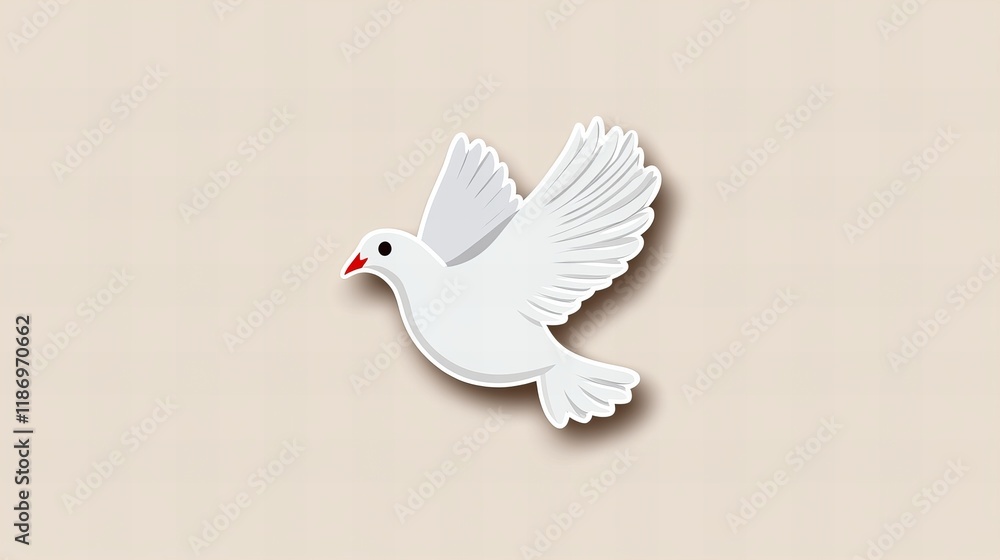 Fototapeta premium A gentle white dove in flight, symbolizing peace and hope. Its wings spread wide against a neutral backdrop.