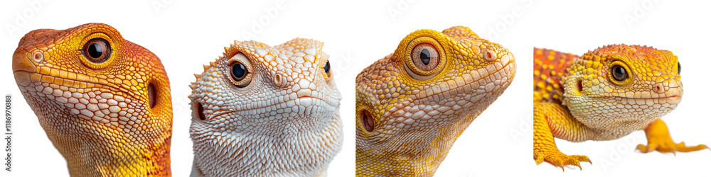 Fototapeta premium Close-up Portraits of Colorful Leopard Geckos with Different Color Patterns