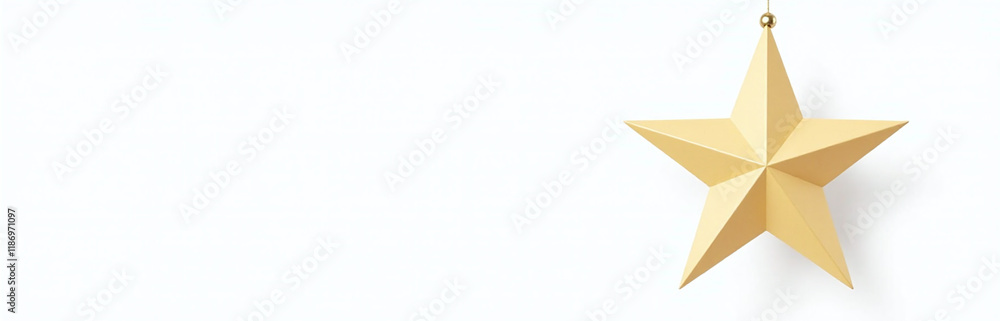 Obraz premium A Gold Paper Lamp Star Hangs Isolated On A White Background With Transparent Png Edges As A Christmas Decoration Item. 00001
