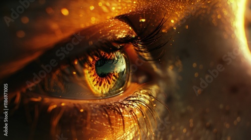 Captivating close up macro photograph showcasing the intense detailed and almost otherworldly appearance of an insect s eye under dramatic lighting photo