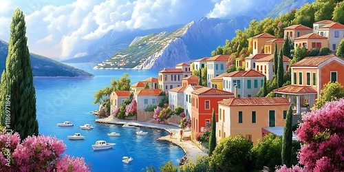 Fototapeta Naklejka Na Ścianę i Meble -  a street with tables and chairs in front of colorful buildings