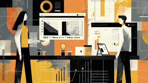 Data Visualization and Analysis in Modern Corporate Environment Collaborative Workspace with Graphs Charts and Digital Tools for Business Strategy and Growth