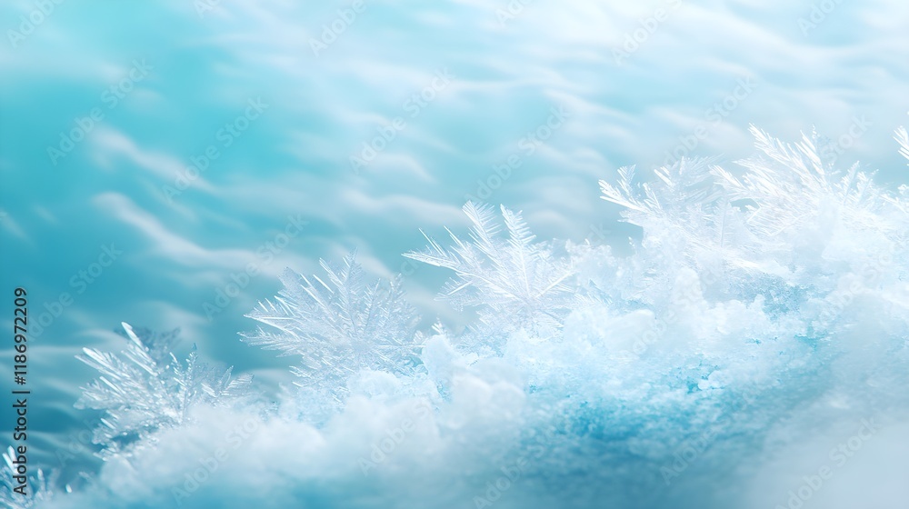 Icy Blue Winter Scene with Snowflakes and Calm Atmosphere Icy Blue Winter Scene with Snowflakes and Calm Atmosphere