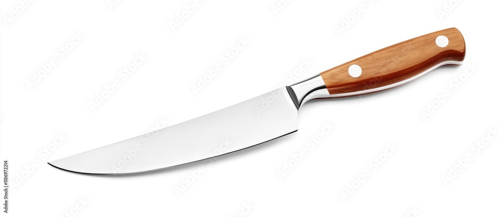 Obraz premium Knives with Wooden Handles and Sharp Blades on White Background for Kitchen Accessories, Cooking Tools, and Culinary Use