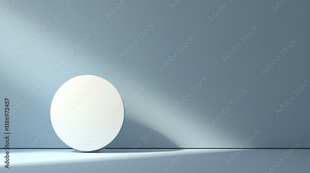 Minimalist round object on a light gray floor against a soft blue wall, creating ample empty space for text or design concepts. Minimalist round object on a light gray floor against a soft blue wall, creating ample empty space for text or design concepts.