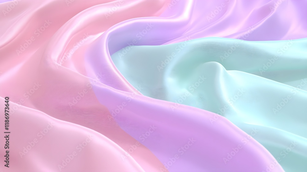 Obraz premium Soft Pastel Fabric Draped in Lavender, Peach, and Teal Colors