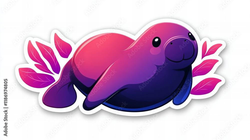 Adorable manatee sticker design. Pink and purple gradient colors with cute details. Perfect for ocean lovers! Adorable manatee sticker design. Pink and purple gradient colors with cute details. Perfect for ocean lovers!
