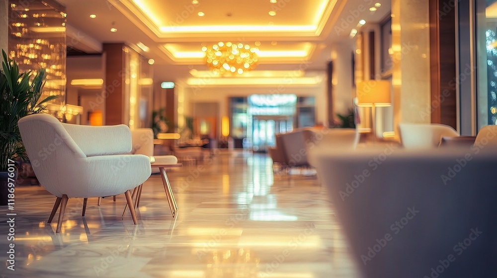 Elegant Hotel Lobby Interior with Soft Blurred Light Effects Elegant Hotel Lobby Interior with Soft Blurred Light Effects