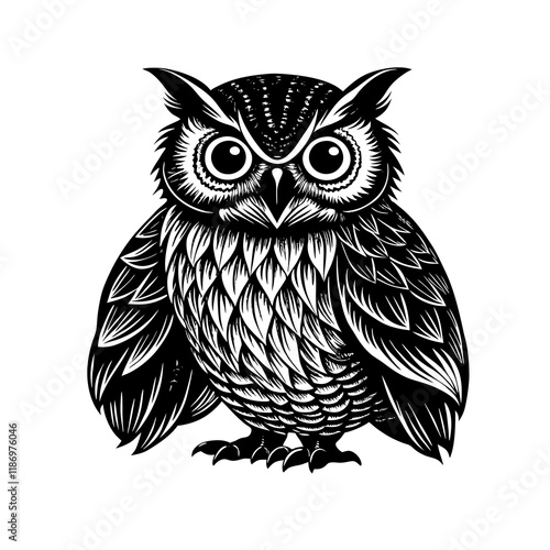 owl on a silhouette with white background photo