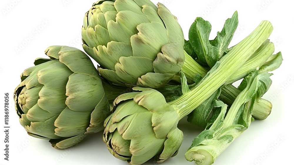 a group of artichokes on a white background a group of artichokes on a white background
