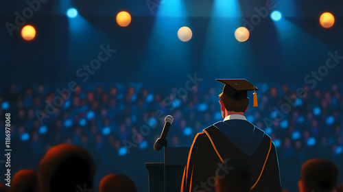 Honorary degree presentation, notable recipient, academic regalia, ceremonial setting, spotlight focus, close-up shot, high definition, significant achievement. Nightblaze. Illustration
