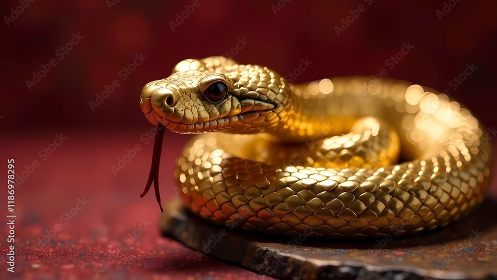 Fototapeta premium Chinese new year 2025, Year of the snake. Gold snake, Copy space for text