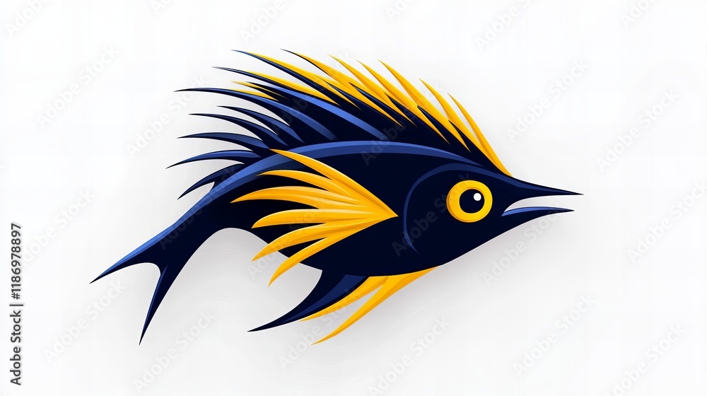 Fototapeta premium Stylized blue and gold fish design, vibrant and modern illustration.