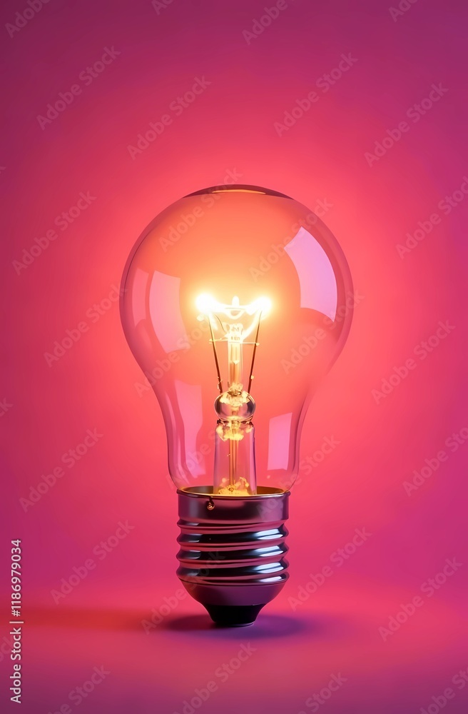 Heart-shaped glowing light bulb on a delicate pink background Heart-shaped glowing light bulb on a delicate pink background
