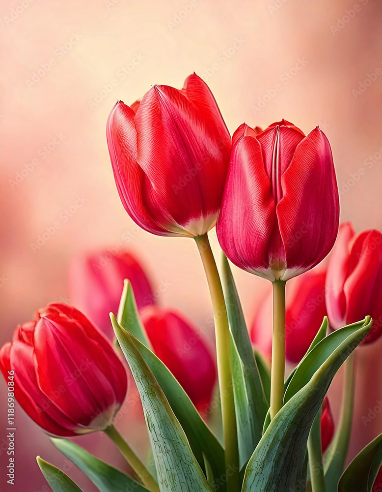 Fototapeta premium Bukiet czerwonych Tulipanów, tapeta, dekoracja. Generative AI
