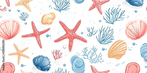 a colorful sea life with starfish and shells photo