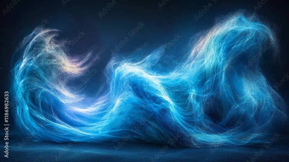 Fototapeta premium Abstract Blue Swirl Of Smoke,Flowing Lines.Dark Background With Dreamy and Serene Style.