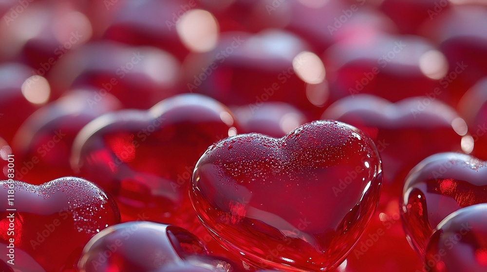 Glossy Red Hearts on Vivid Background Ideal for Romantic Themes Glossy Red Hearts on Vivid Background Ideal for Romantic Themes