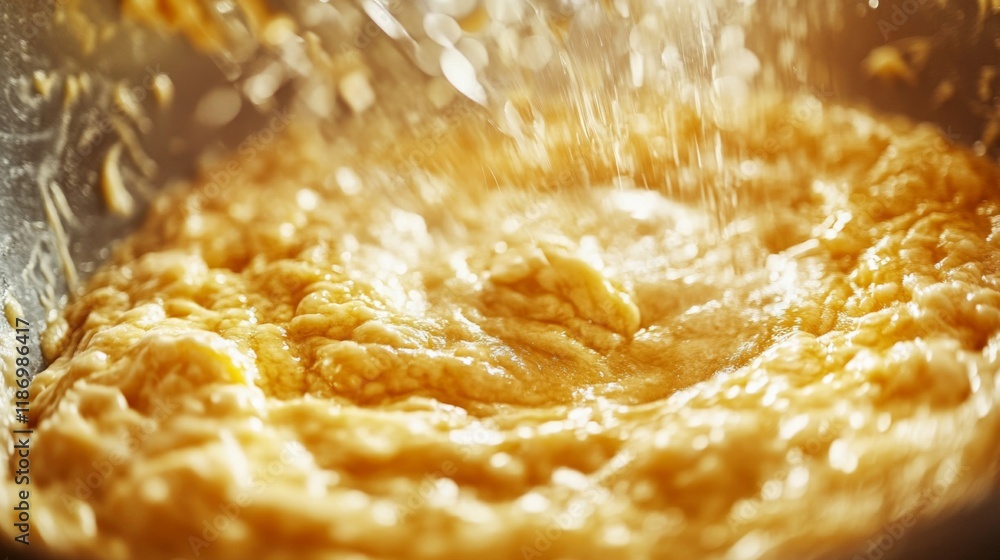 Golden Batter Being Mixed In A Bowl Golden Batter Being Mixed In A Bowl