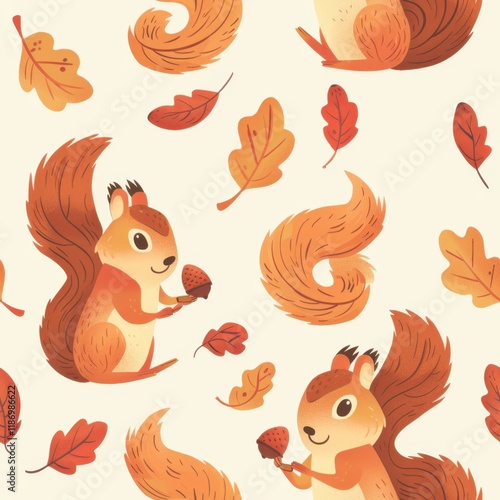 Pixarstyle squirrels with bushy tails and acorns photo