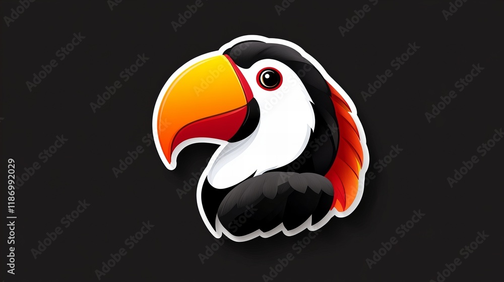Naklejka premium Vibrant toucan illustration against a dark background. A colorful and playful design.