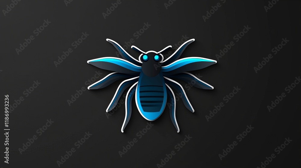 Stylized insect design. Dark background, vibrant blue and black accents. Stylized insect design. Dark background, vibrant blue and black accents.