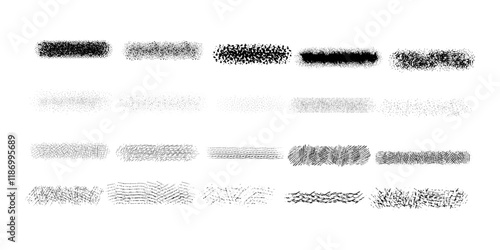 Dotted radial brush strokes. Granular dotted gradient collection. Grunge sprinkle spray texture. vector abstract shape effect. EPS