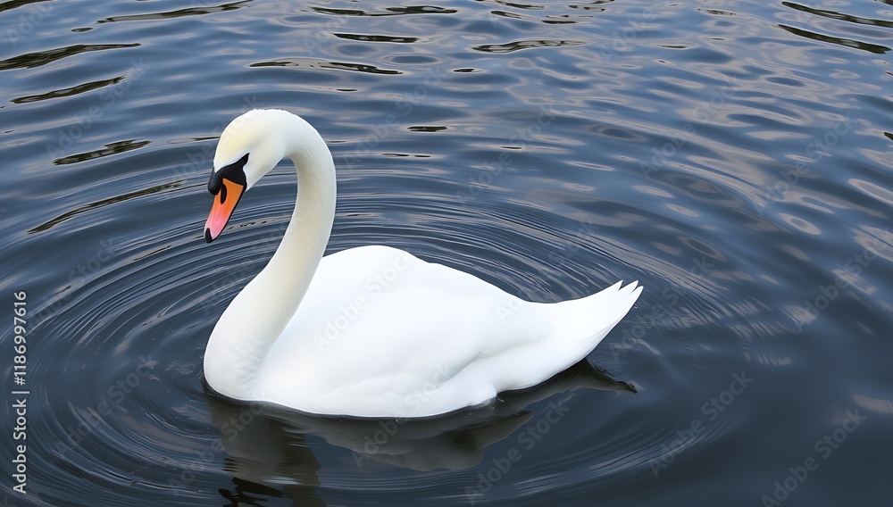Elegant white swan swimming in calm water. Elegant white swan swimming in calm water.