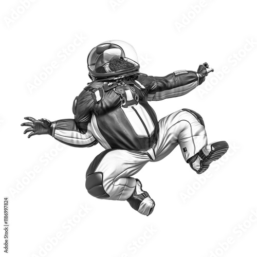 gorilla astronaut is doing a jumping tree pose