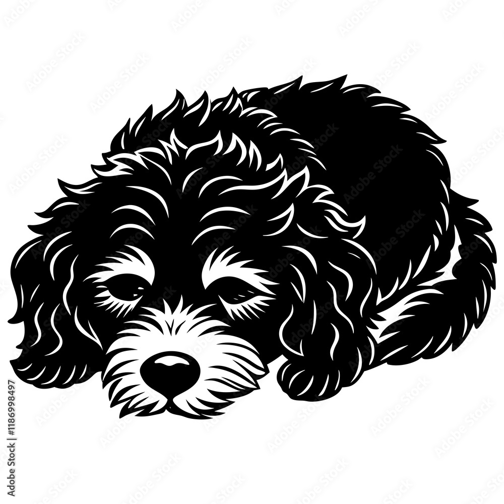 portuguese water dog black silhouette vector, dog sleeping vector, Simple silhouette Design vector icon with white background. portuguese water dog black silhouette vector, dog sleeping vector, Simple silhouette Design vector icon with white background.